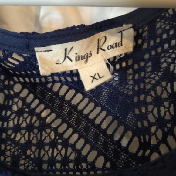 Kings Road Navy Lace Sleeveless Maxi Dress Elastic Stretch Waist Size XL - Picture 6 of 10